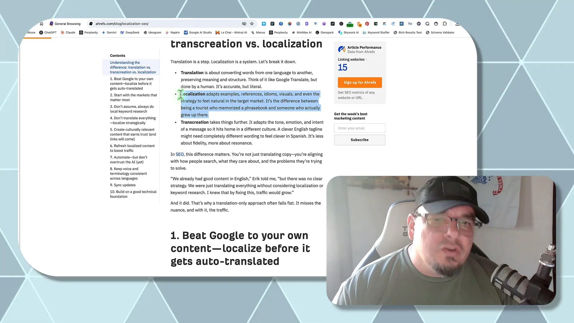 Localization examples with idioms and references