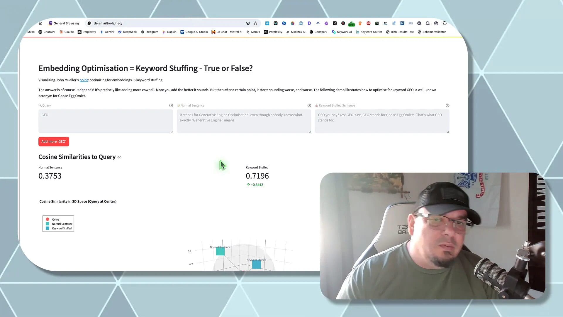 Embedding optimization and keyword stuffing visualization